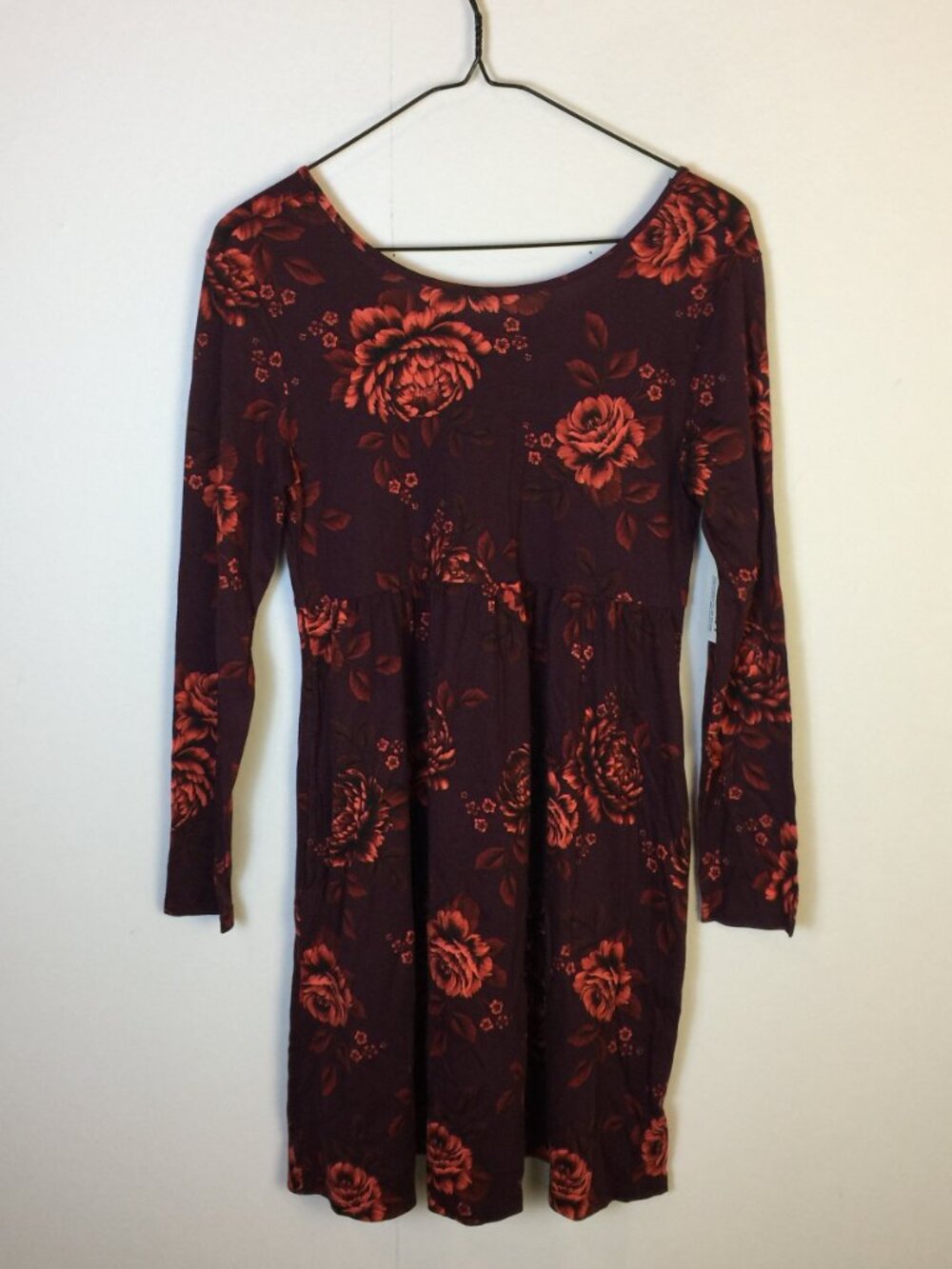 New! Old Navy Dress Girls XXL (18) Burgundy Red Floral Long Sleeve 100% Cotton
